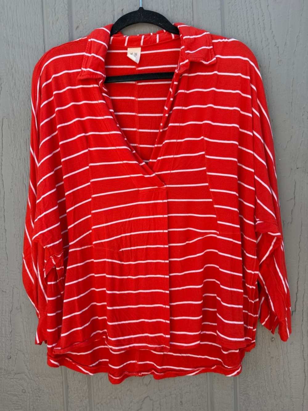 Free People We The Free Cant Fool Me Red Striped V-Neck Oversized Top - Picture 3 of 12